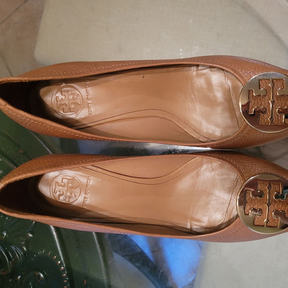 Tory Burch Tan Leather Logo Ballet Flats